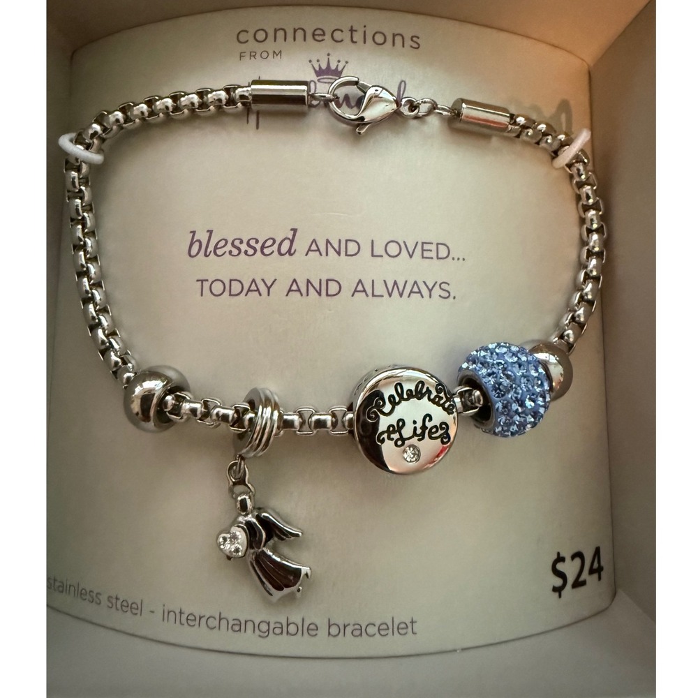 Connections from Hallmark Stainless Steel Celebrate Life Angel Charm Bracelet